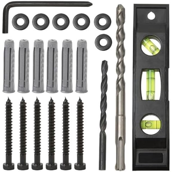 22 count TV Wall Mount Hardware Kit, M8 Lag Bolt Kit with Anchors, Washers, Bubble Level, Allen Key & 2 Drill Bits, Heavy-Duty TV Mounting Screws for Stud, Brick & Concrete