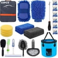 thumbnail image 1 of 22 count  Wash Cleaning Tools Kit  Detailing Set with Blue Canvas Bag Collapsible Bucket Wash Mitt Sponge Towels Tire Brush Window Scraper Duster Complete Interior  Care Kit, 1 of 6