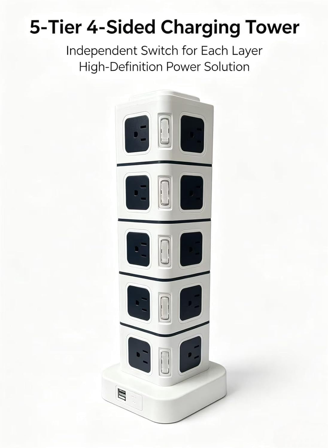 22-in-1 Power Strip Tower Surge Protector, 5-Tier Charging Station with 20 AC Outlets & 2 USB Ports, 9FT Heavy Duty Extension Cord, Independent Switches for Each Layer
