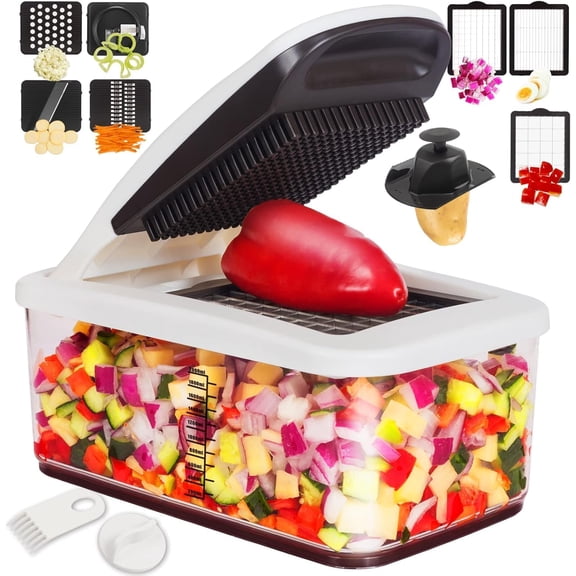 22-in-1 Vegetable Chopper Slicer and Dicer with Mandoline, 11 Blades, Lemon Squeezer, Egg Separator, Container, and E-Recipe Guide