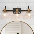 22 in. 3Light Modern Aged Brass and Black Bathroom Vanity Light with