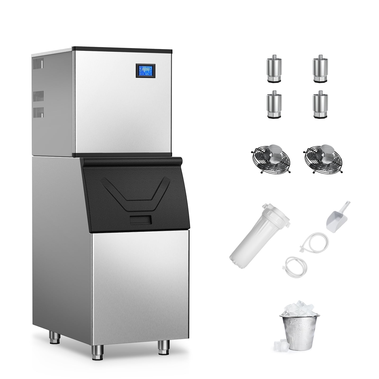 TITTLA 600Lbs/24H Commercial Ice Maker Machine,300 Lbs Storage,182 Ice Cubes in 12-15 Mins,Stainless Steel Industrial Ice Maker for Restaurant Bar Cafe Commercial Use
