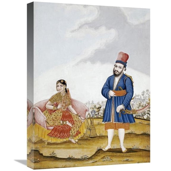 22 in. A Moghul Nobleman with His Wife Art Print - Tanjore School
