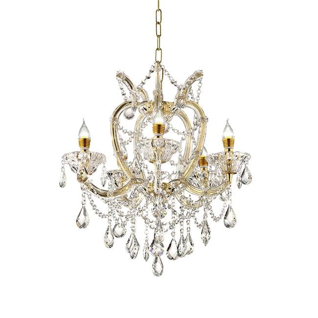 22 in. Bella Petite Gold Crystal 5-LED Light Chandelier