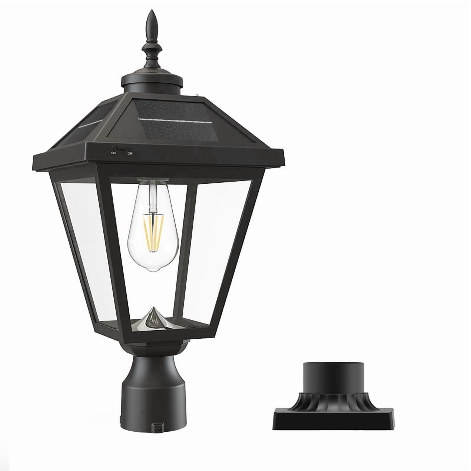 Cedar Hill 22-in Black Clear Glass Outdoor Solar Post Lantern Dusk-to-Dawn