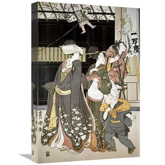 22 in. Customs of the Year - New Years, Kite Flying Art Print - Utagawa Toyokuni