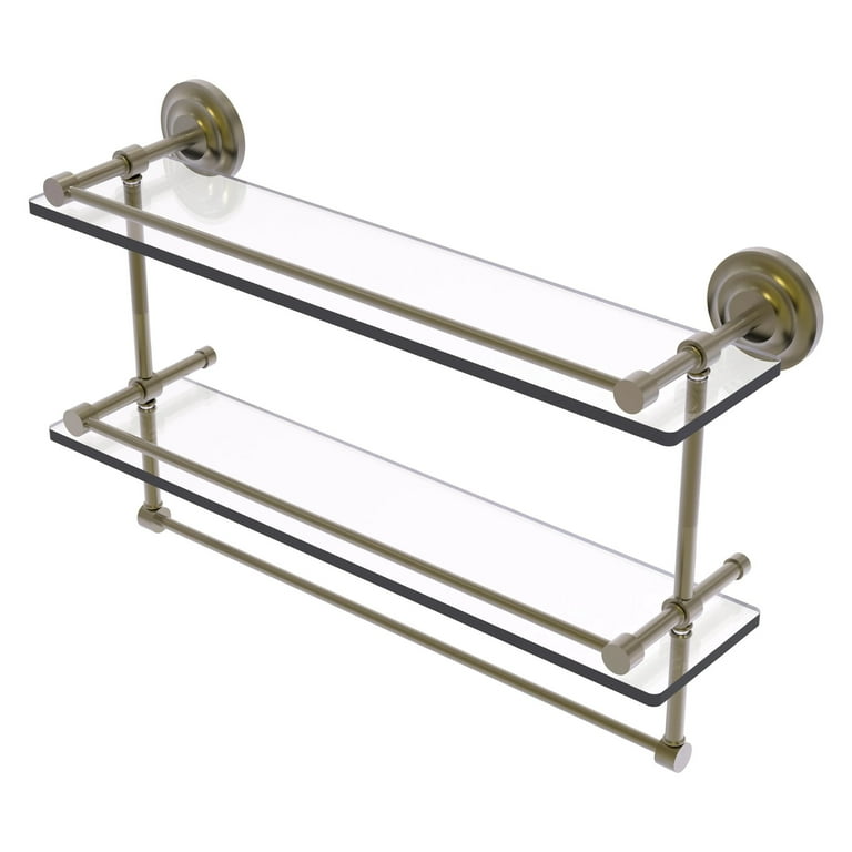22 in Gallery Double Glass Shelf with Towel Bar in Antique Brass Walmart