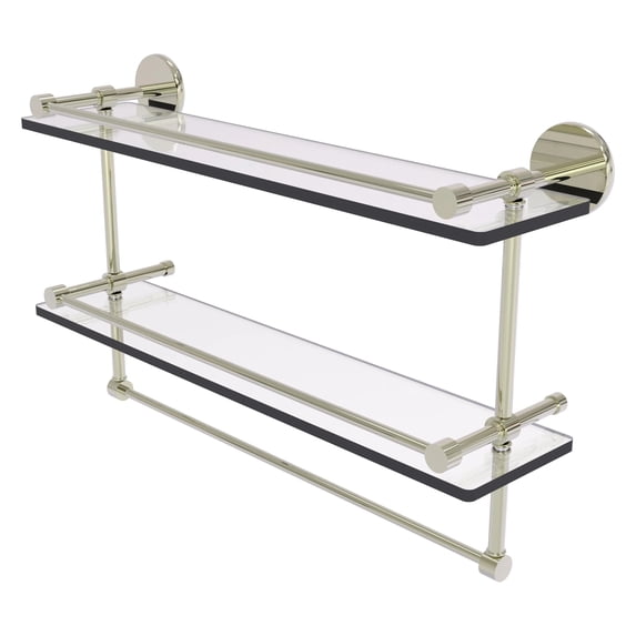 22-in Gallery Double Glass Shelf with Towel Bar in Polished Nickel