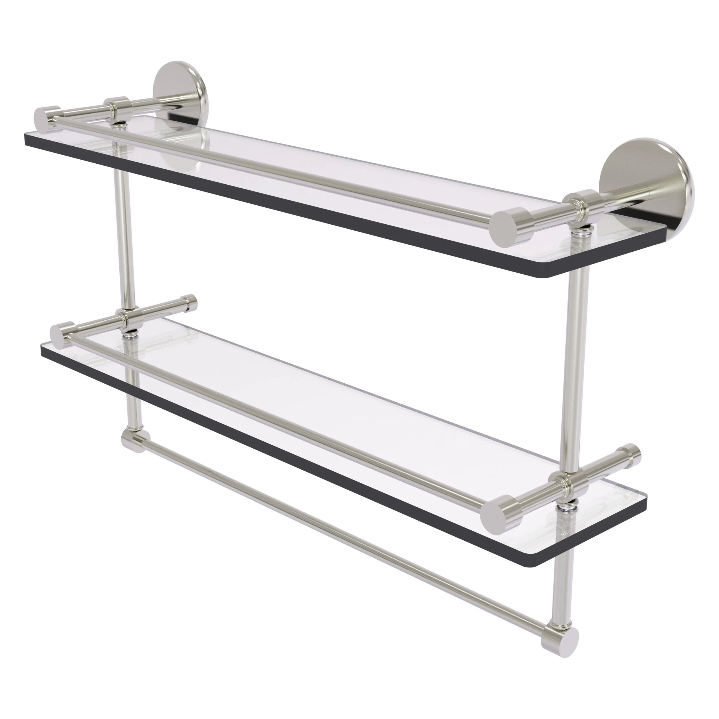 16 in Gallery Double Glass Shelf with Towel Bar in Polished Brass Walmart