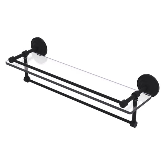 22-in Gallery Glass Shelf with Towel Bar in Matte Black