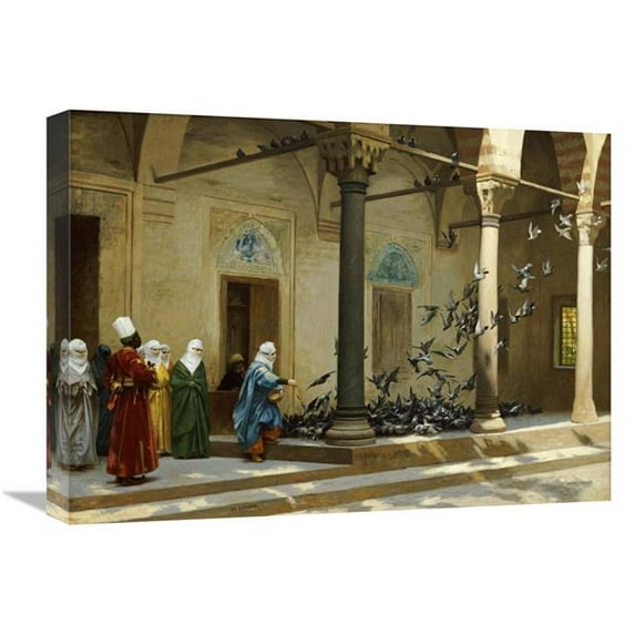 22 in. Harem Women Feeding Pigeons in a Courtyard Art Print - Jean Leon Gerome