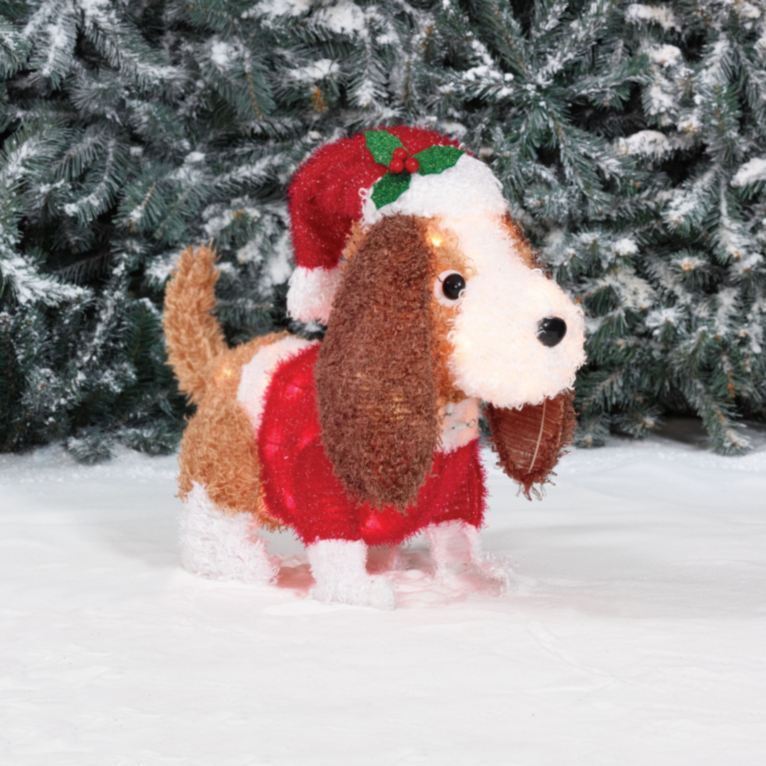 22 in. Holiday Time Light-up Fluffy Spaniel Christmas Decoration ...