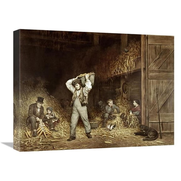 22 in. Husking Corn Art Print - Currier & Ives