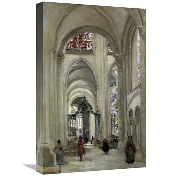 22 in. Interior of the Sens Cathedral Art Print - Jean-Baptiste-Camille Corot