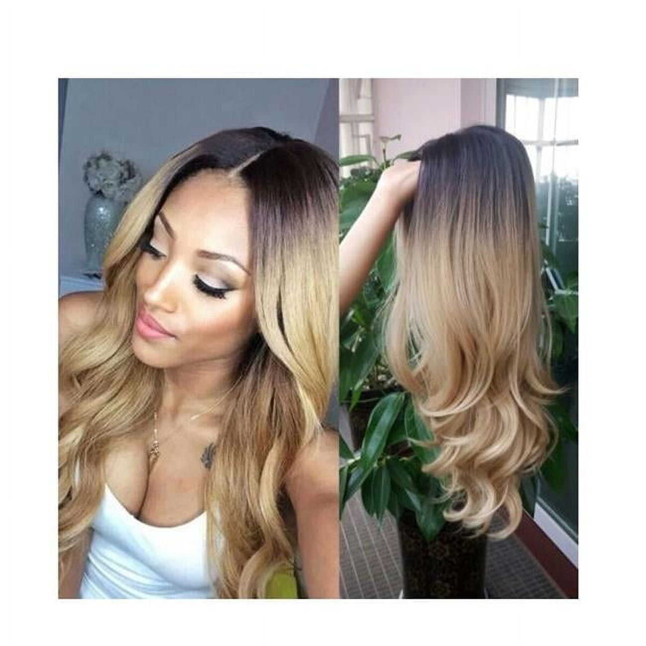 22 in. Long Wavy Ombre Black to Blonde Heat Resistant Synthetic Full Hair Wig