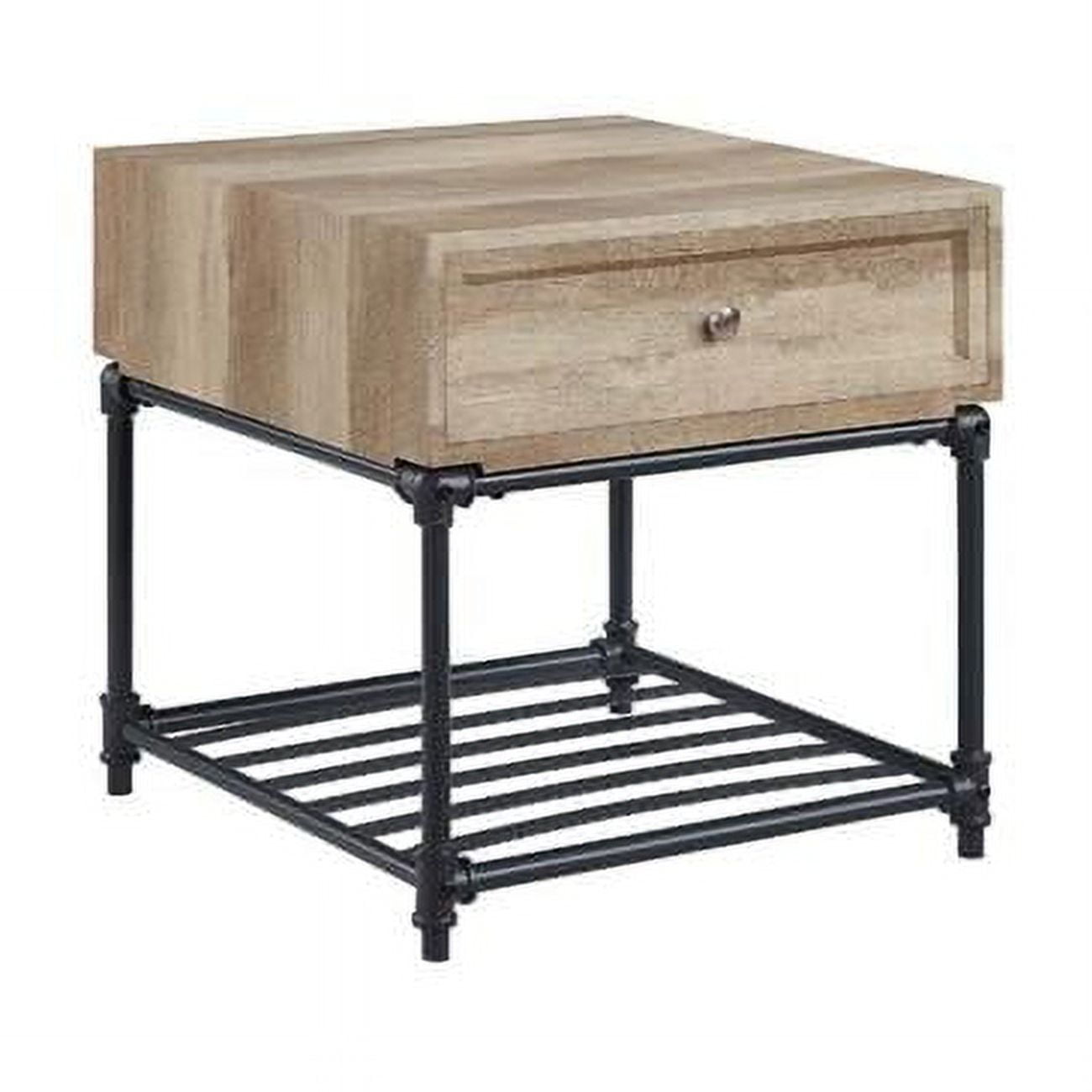 Brantley Industrial Oak and Sandy Black Square Side Table with Storage