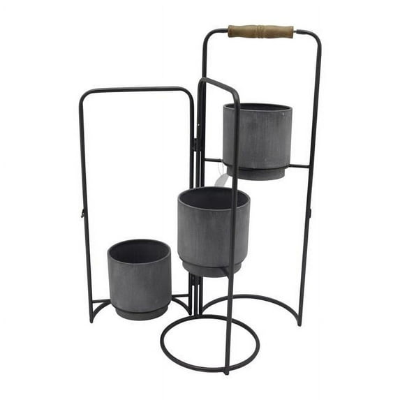 22 in. Metal 3-Tier Foldable Planters, Black