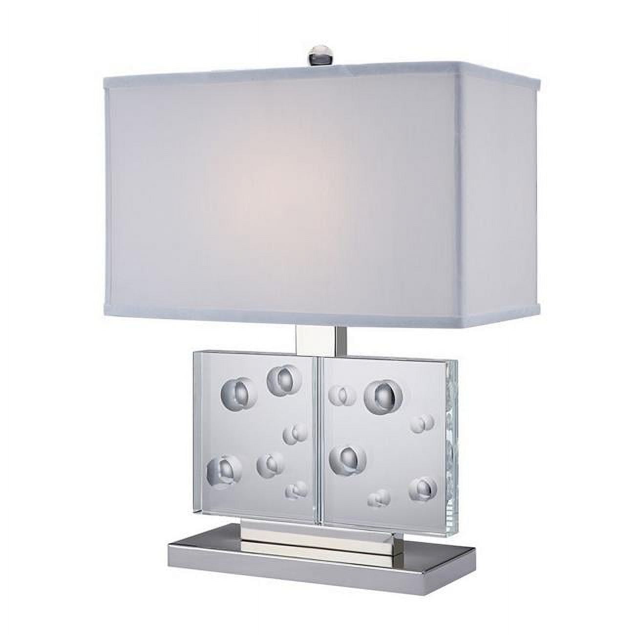 White Rectangular Shade Table Lamp with Crystal and Metal Stand
