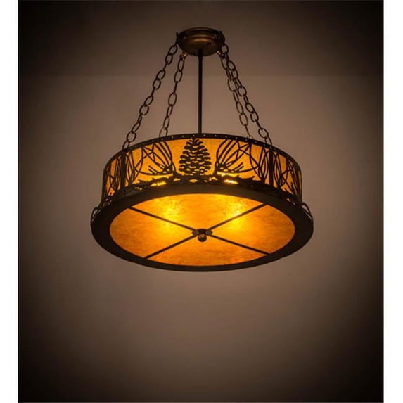 22 in. Mountain Pine Semi-Flushmount, Antique Copper & Amber Mica