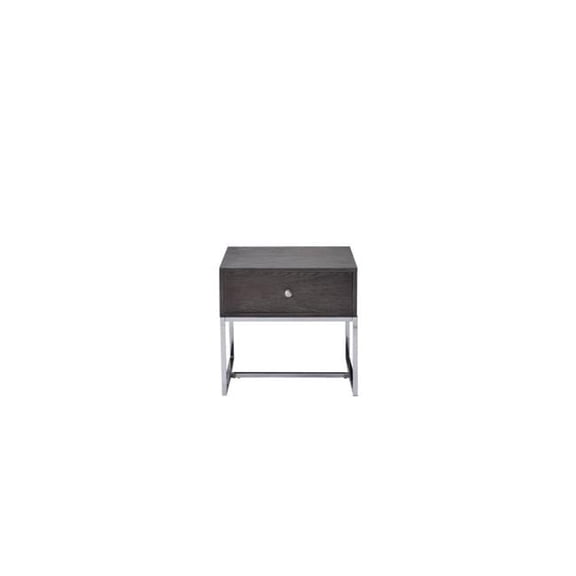 22 in. Oak Manufactured Wood Rectangular End Table with Drawer, Chrome & Gray