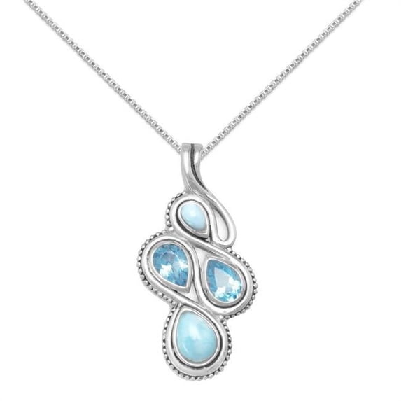 22 in. Oxidized Sterling Silver Blue Topaz & Larimar Figure 8 Slide Pendant with 1.5 mm Box Chain