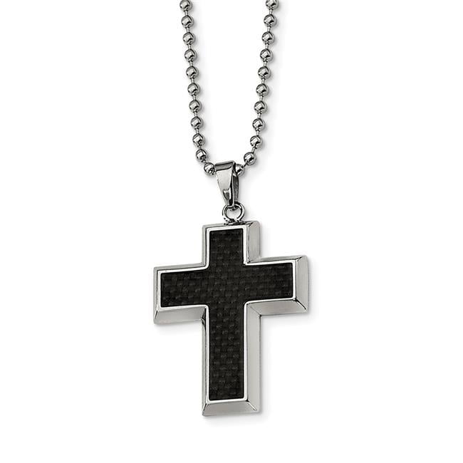 Stainless Steel Polished With Carbon Fiber Inlay Cross 22in Necklace Stainless Steel Polished With Carbon Fiber Inlay Cross 22in Necklace