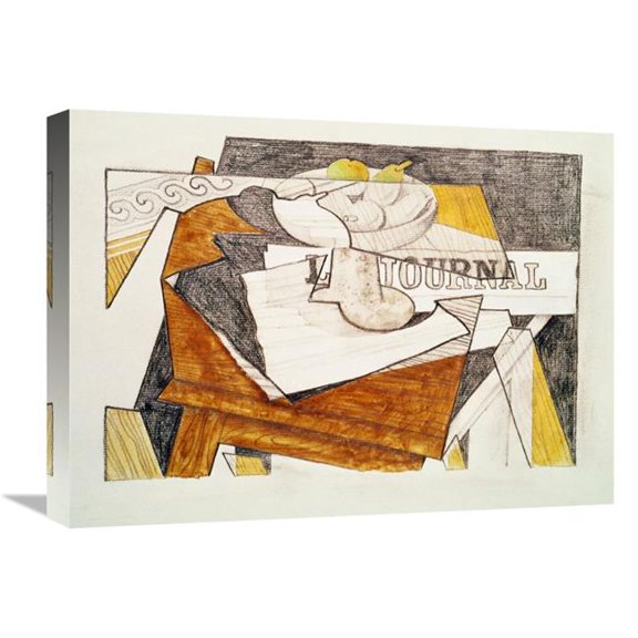 22 in. Still Life with a Newspaper & a Wooden Table Art Print - Juan Gris