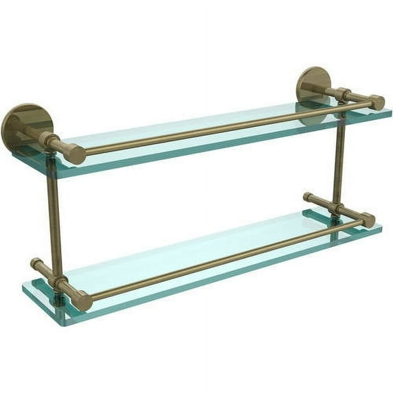 22-in Tempered Double Glass Shelf with Gallery Rail in Antique Brass