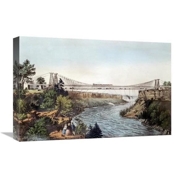 22 in. The Rail Road Suspension Bridge Art Print - Currier & Ives