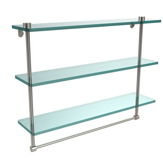 22-in Triple Tiered Glass Shelf with Integrated Towel Bar in Satin Nickel