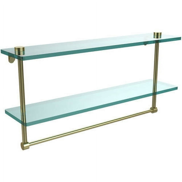 Two Tiered Glass Shelf with Integrated Towel Bar - Satin Brass / 22 Inch