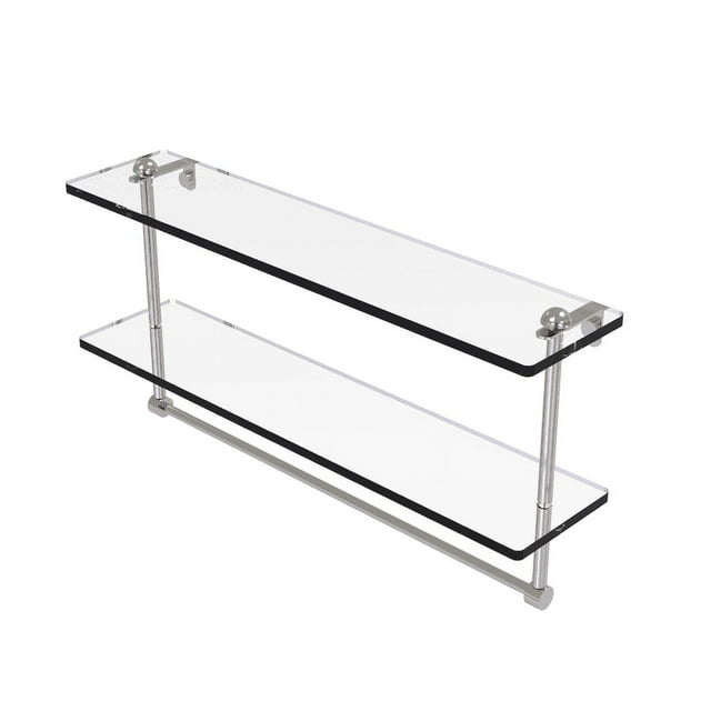 22-in Two Tiered Glass Shelf with Integrated Towel Bar in Satin Nickel