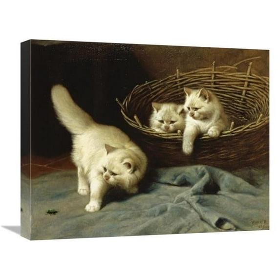 22 in. White Angora Kittens with a Beetle Art Print - Arthur Heyer