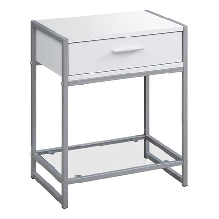 22 in. White & Silver Metal Accent Table with Tempered Glass