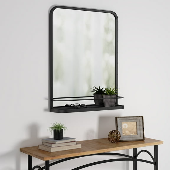 22 in. x 27 in. Vanity Rectangle Black Framed Decorative Tray Bathroom Wall Mirror