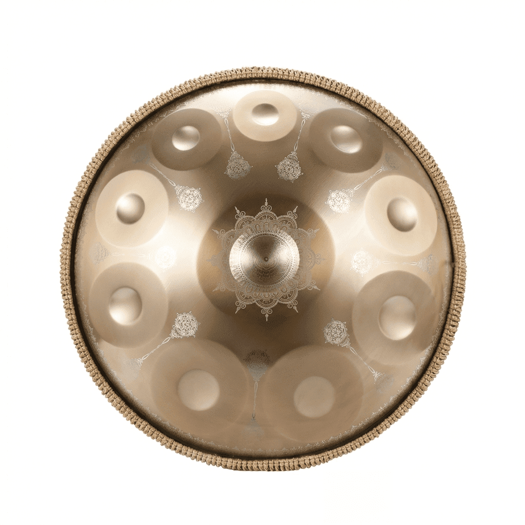 22-inch 10-Note Meditation Handpan, Dual Sound Modes Art Device for Celebration, Champagne Gold