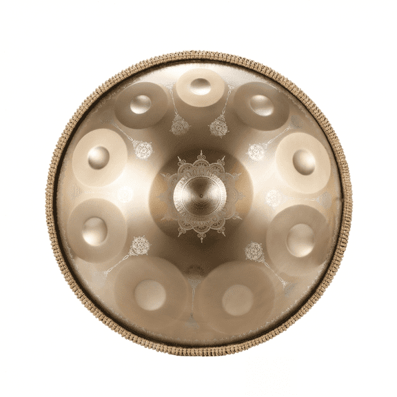 22-inch 10-Note Meditation Handpan, Dual Sound Modes Art Device for Celebration, Champagne Gold