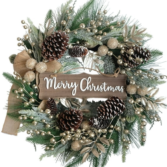 Idyllic 24 Inch Christmas Wreath with Pine Needles, Berries, Pine Cones, Ribbons - Artificial Xmas Decoration for Indoor/Outdoor Use