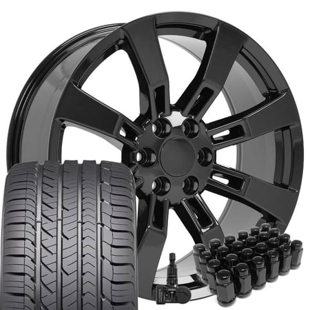 22" Black 5409 Rims, Goodyear Tire, TPMS, Lug SET Fit Escalade Tahoe Silverado