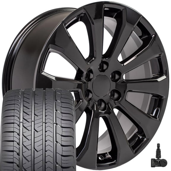 OE Wheels CV95 22 Inch Rims and Tires Fit Suburban 1500 High Country Style 6x139.7 22x9 Gloss Black - Hollander 5922 - Eagle Sport AS 285/45-22 (Set of 4)