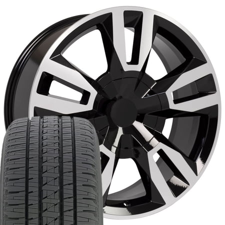 OE Wheels CV40 22 Inch Rims and Tires Fit Tahoe RST Style 6x139.7 22x9 Gloss Black Machined - Hollander 5620 - Dueler H/L Alenza 285/45-22 (Set of 4)