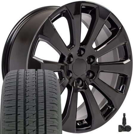 OE Wheels LLC 22 inch Wheels and Tires Fits Silverado Suburban Tahoe Sierra Yukon Escalade 6x139.7 CV95 22x9 Black TPMS Alenza HL 285/45-22
