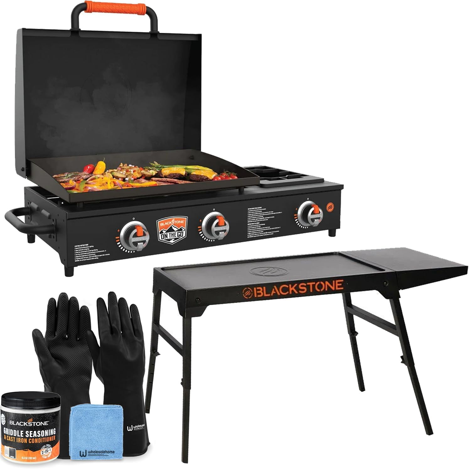 22 inch Blackstone Griddle with Hood, Side Burner, and Grill Stand