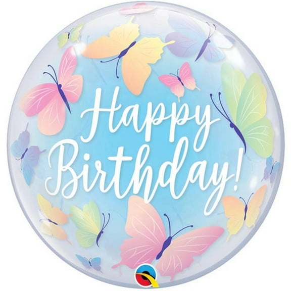 22 inch Bubble - Birthday Soft Butterflies Qualatex Bubble Balloon - Party Supplies Decorations