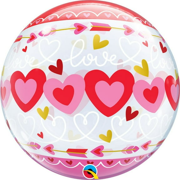 22 inch Bubble - Love Connected Hearts Qualatex Bubble Balloon - Party Supplies Decorations