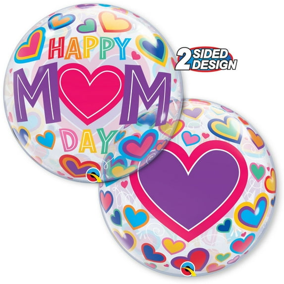 22 inch Bubble - M(Heart)M Day Big Hearts Qualatex Bubble Balloon - Party Supplies Decorations