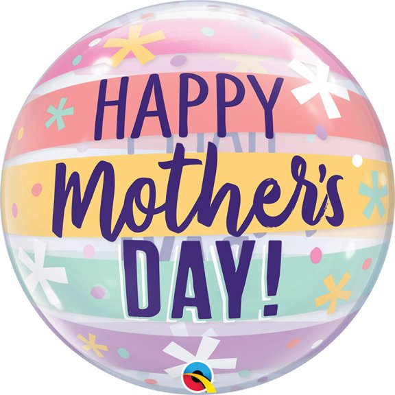 22 inch Bubble - Mother's Day Pastel Stripes Qualatex Bubble Balloon - Party Supplies Decorations