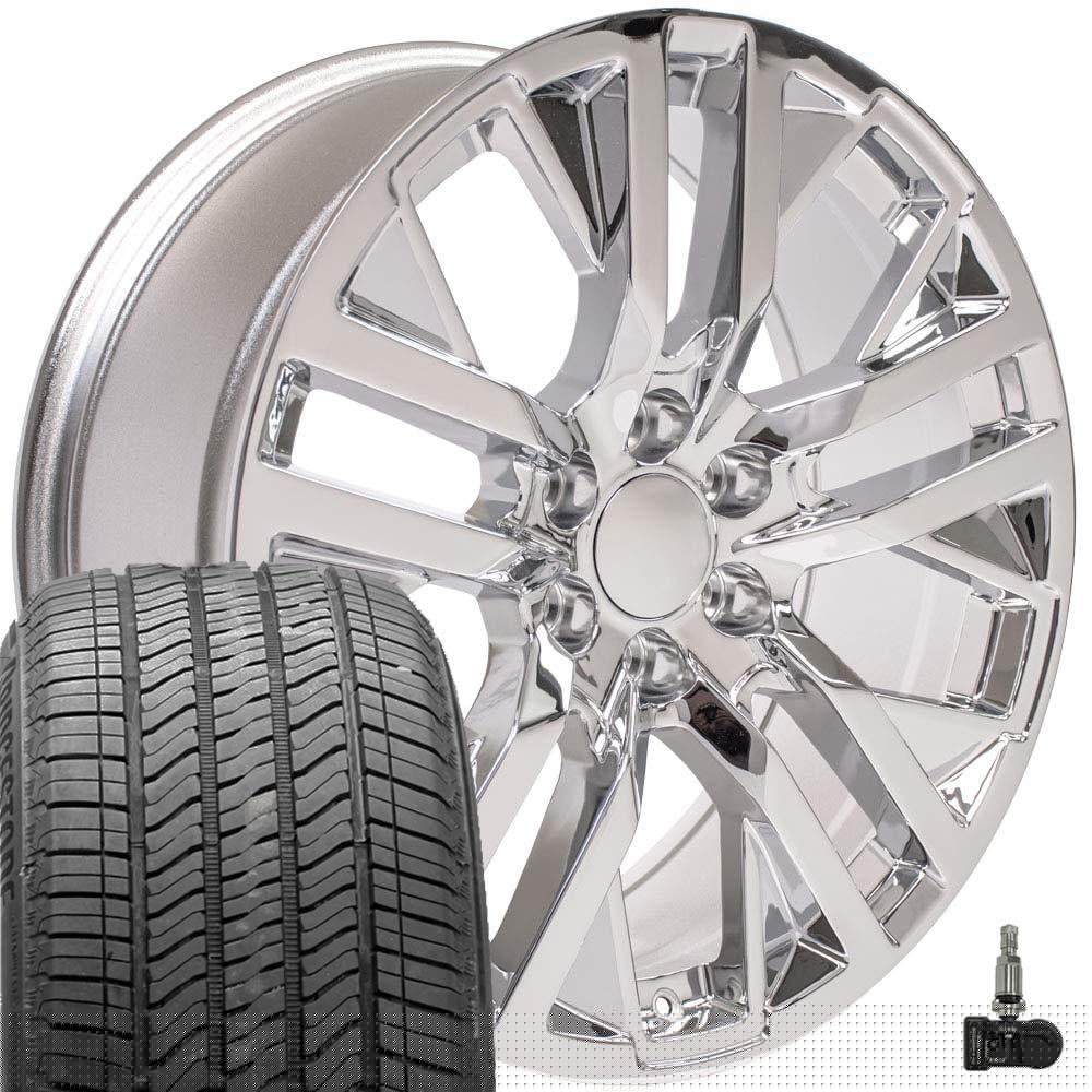 thumbnail image 1 of OE Wheels CV38 22 Inch Rims and Tires Fit Sierra 1500 Style 6x139.7 22x9 Chrome - Hollander 5903 - Alenza A/S 02 275/50-22 (Set of 4), 1 of 5