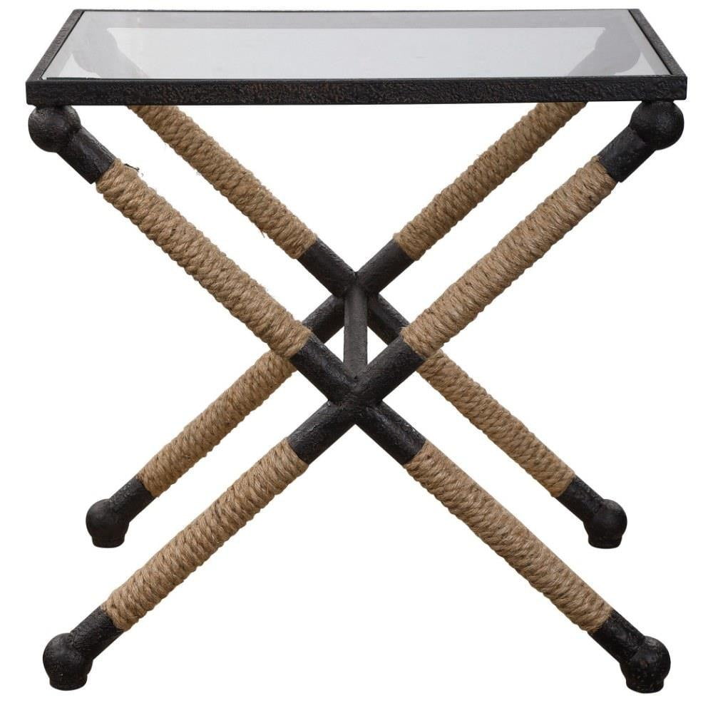 Braddock Coastal Black and Brown Glass Top Accent Table