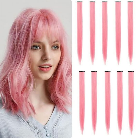22 inch Colored Hair Extensions Straight Hairpiece, Multi-colors Party HigFrifoshsights Clip in Synthetic Hair Extensions for Kids Women (10 PCS Princess Pink)
